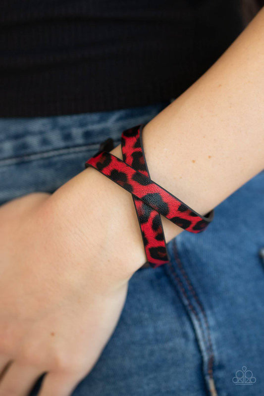 All GRRirl - Red and Black Cheetah Wrap Bracelet - Paparazzi Accessories - GlaMarous Titi Jewels