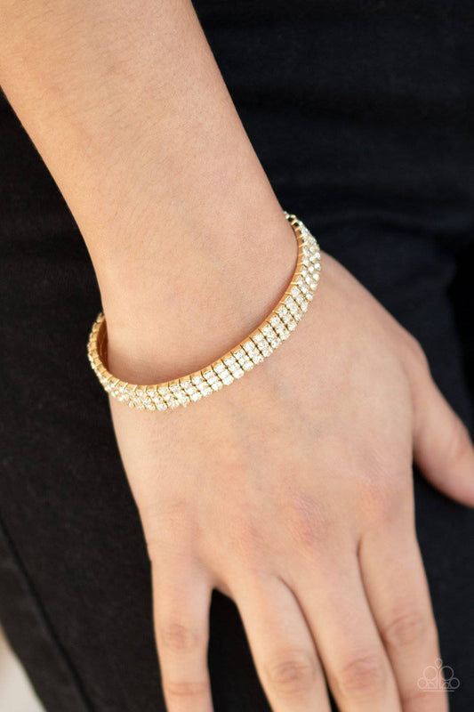 Paparazzi Stacked Deck Gold Rhinestone Stretchy Bracelet - GlaMarous Titi Jewels