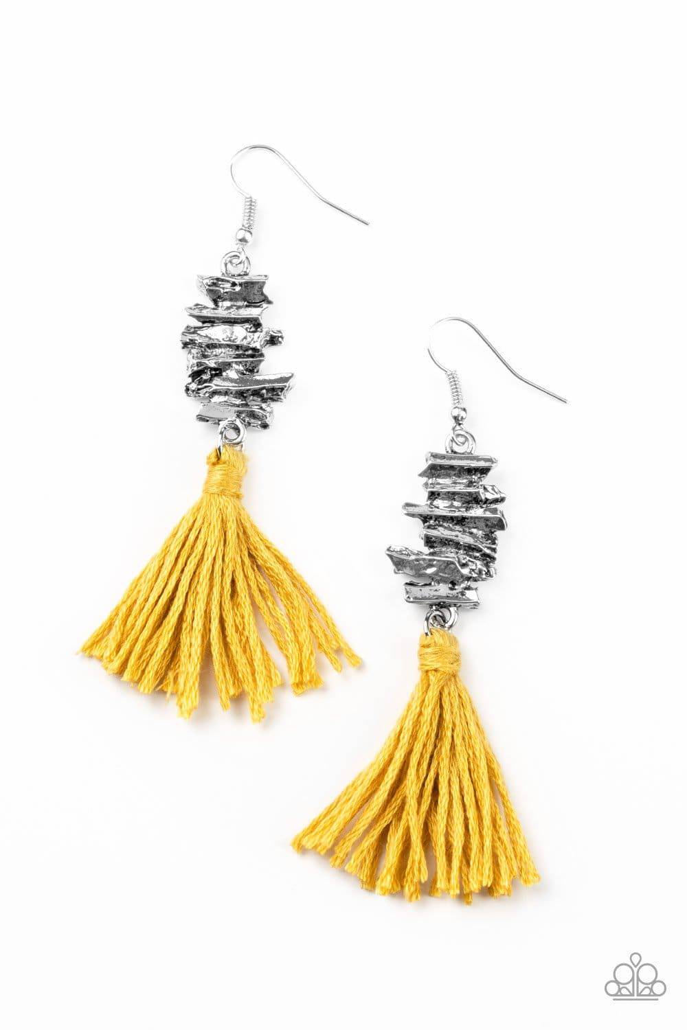 Tiki Tassel - Yellow Fringe Earrings - Paparazzi Accessories - GlaMarous Titi Jewels