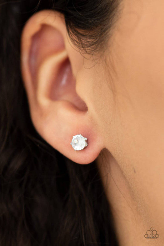 Delicately Dainty White Cubic Zirconia Post Earrings - Paparazzi Accessories - GlaMarous Titi Jewels