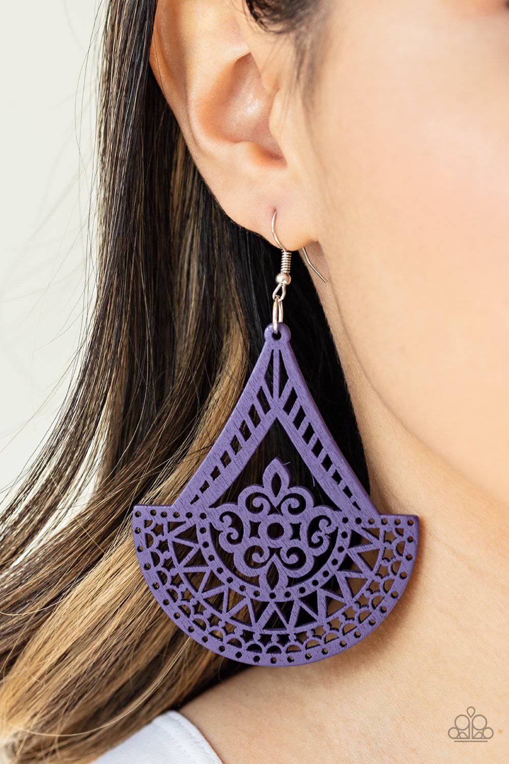 Tiki Sunrise Purple Wood Earrings - Paparazzi Accessories - GlaMarous Titi Jewels