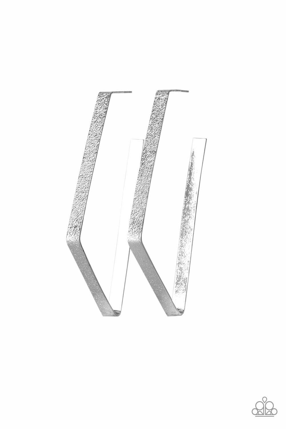 Way Over The Edge Glittery Silver Hoop Earrings - Paparazzi Accessories - GlaMarous Titi Jewels