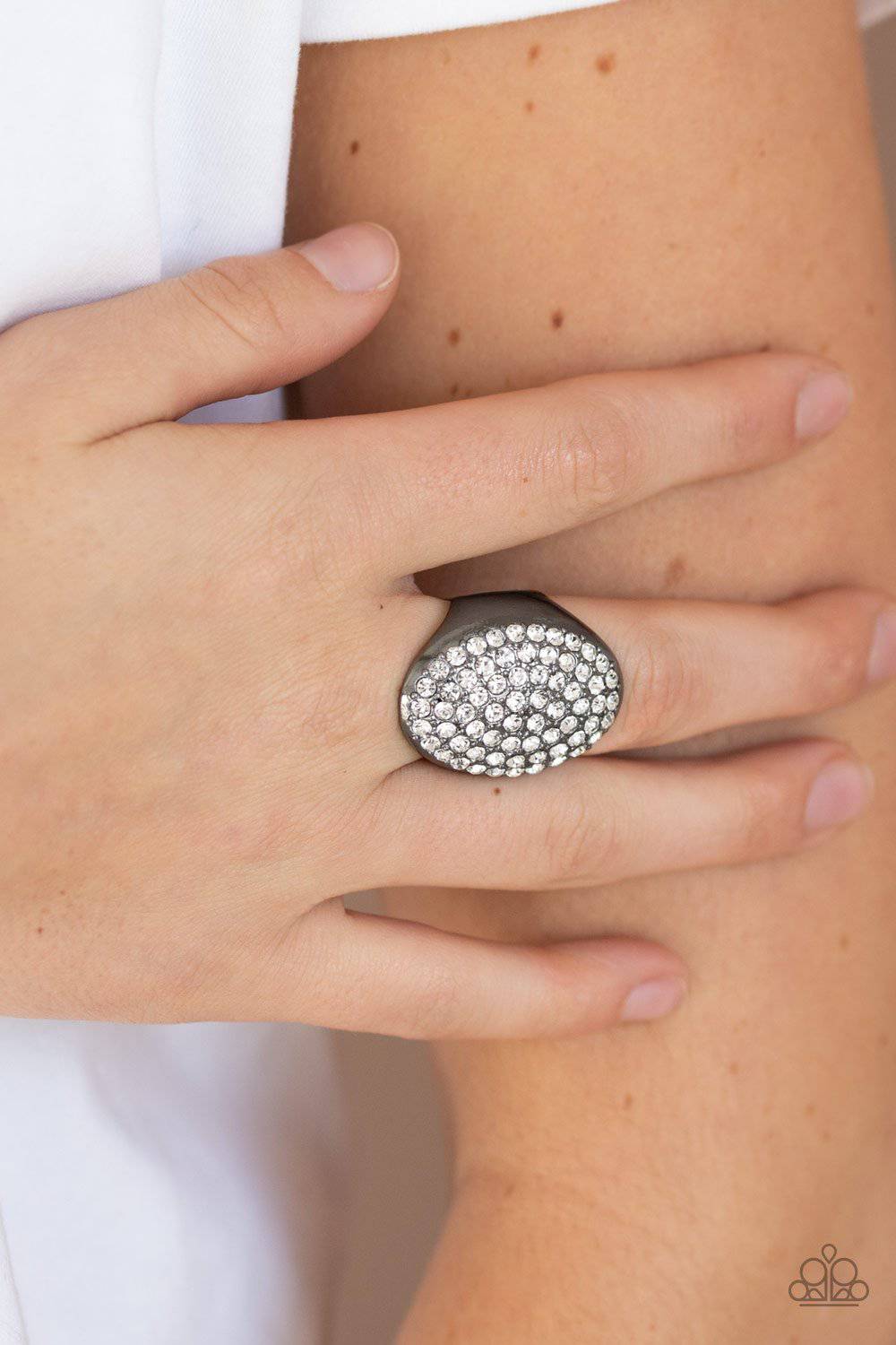 Bling Scene - Black Gunmetal & White Rhinestone Ring - Paparazzi Accessories - GlaMarous Titi Jewels