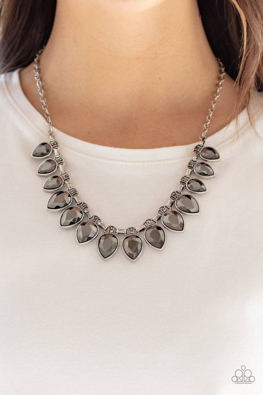 FEARLESS is More - Silver & Hematite Rhinestone Necklace - Paparazzi Accessories - GlaMarous Titi Jewels