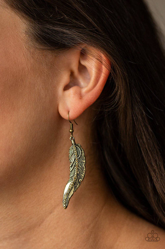 FOWL Play - Brass Feather Earrings - Paparazzi Accessories - GlaMarous Titi Jewels