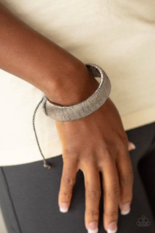 In a Flash - Black Leather Adjustable Bracelet - Paparazzi Accessories - GlaMarous Titi Jewels
