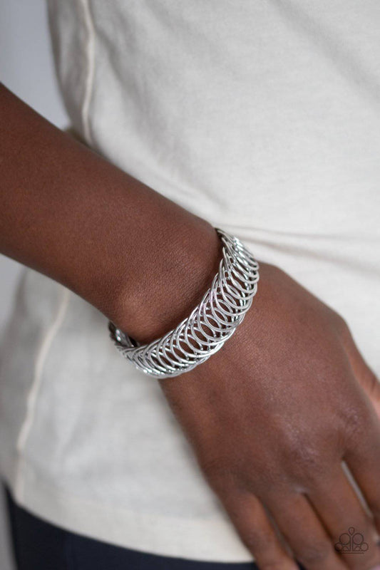 Dizzyingly Demure - Silver Flexible Cuff Bracelet - Paparazzi Accessories - GlaMarous Titi Jewels