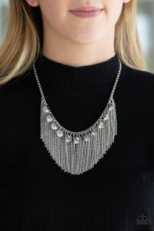 Bragging Rights - Silver Fringe & Teardrop Necklace - Paparazzi Accessories - GlaMarous Titi Jewels