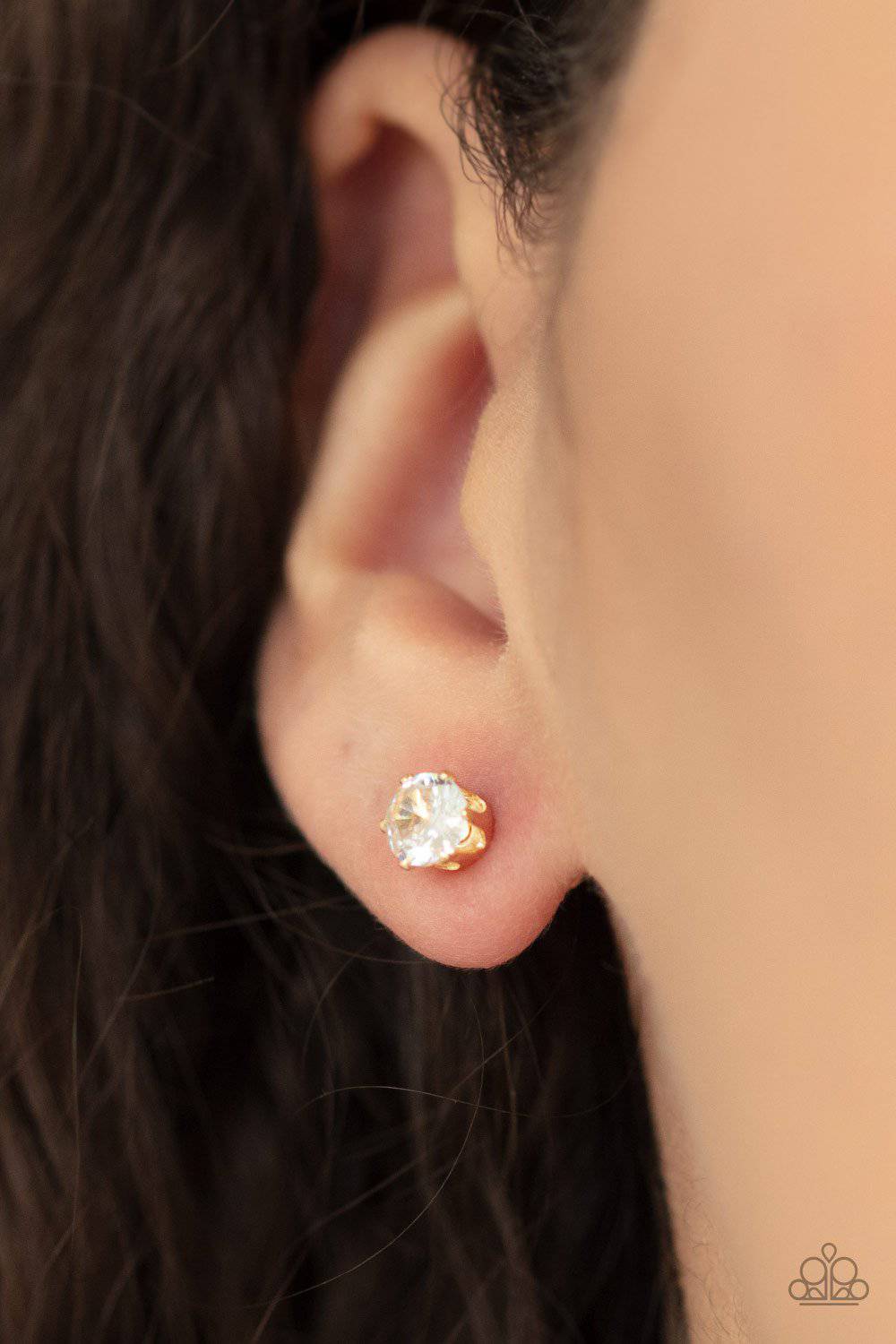 Delicately Dainty - Gold Cubic Zirconia Earrings - Paparazzi Accessories - GlaMarous Titi Jewels