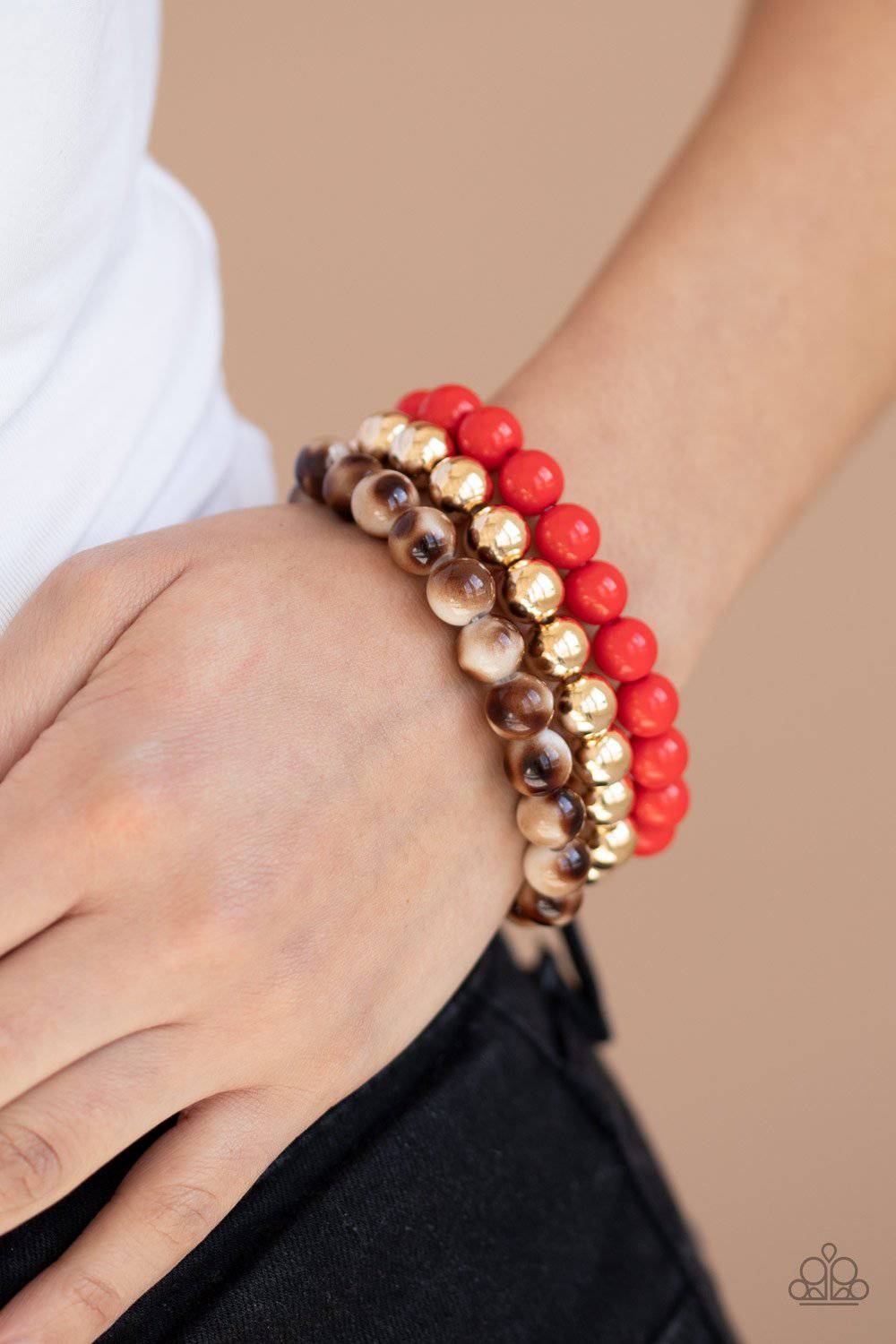Courageously Couture - Red, Gold & Brown Tortoise-Like Bracelet - Paparazzi Accessories - GlaMarous Titi Jewels