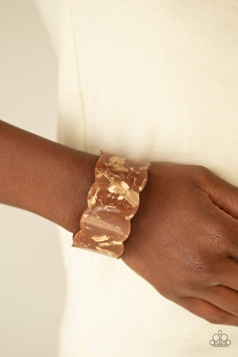 Retro Ruffle - Brown Acrylic Cuff Bracelet - Paparazzi Accessories - GlaMarous Titi Jewels