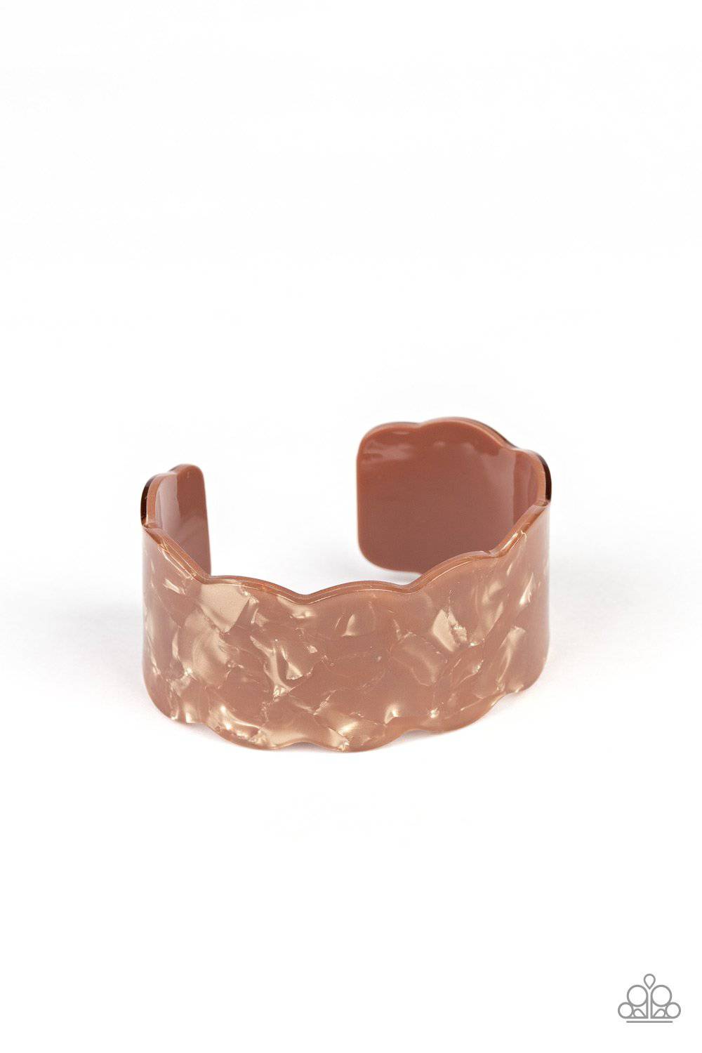 Retro Ruffle - Brown Acrylic Cuff Bracelet - Paparazzi Accessories - GlaMarous Titi Jewels