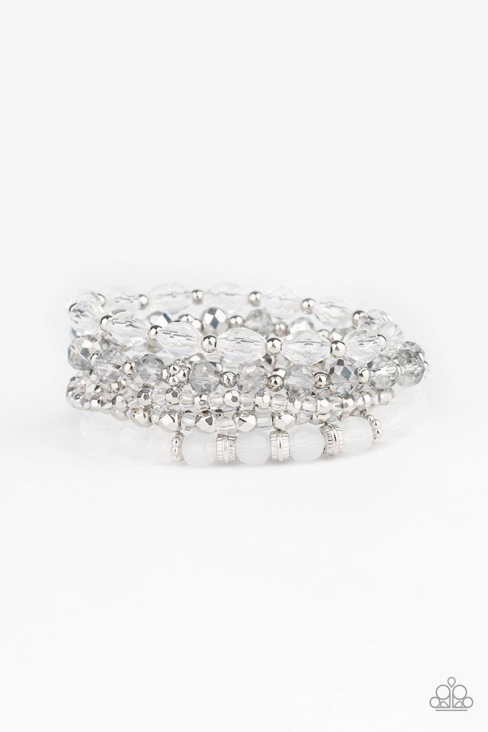 Crystal Collage - White Stretchy Bracelet - Paparazzi Accessories - GlaMarous Titi Jewels