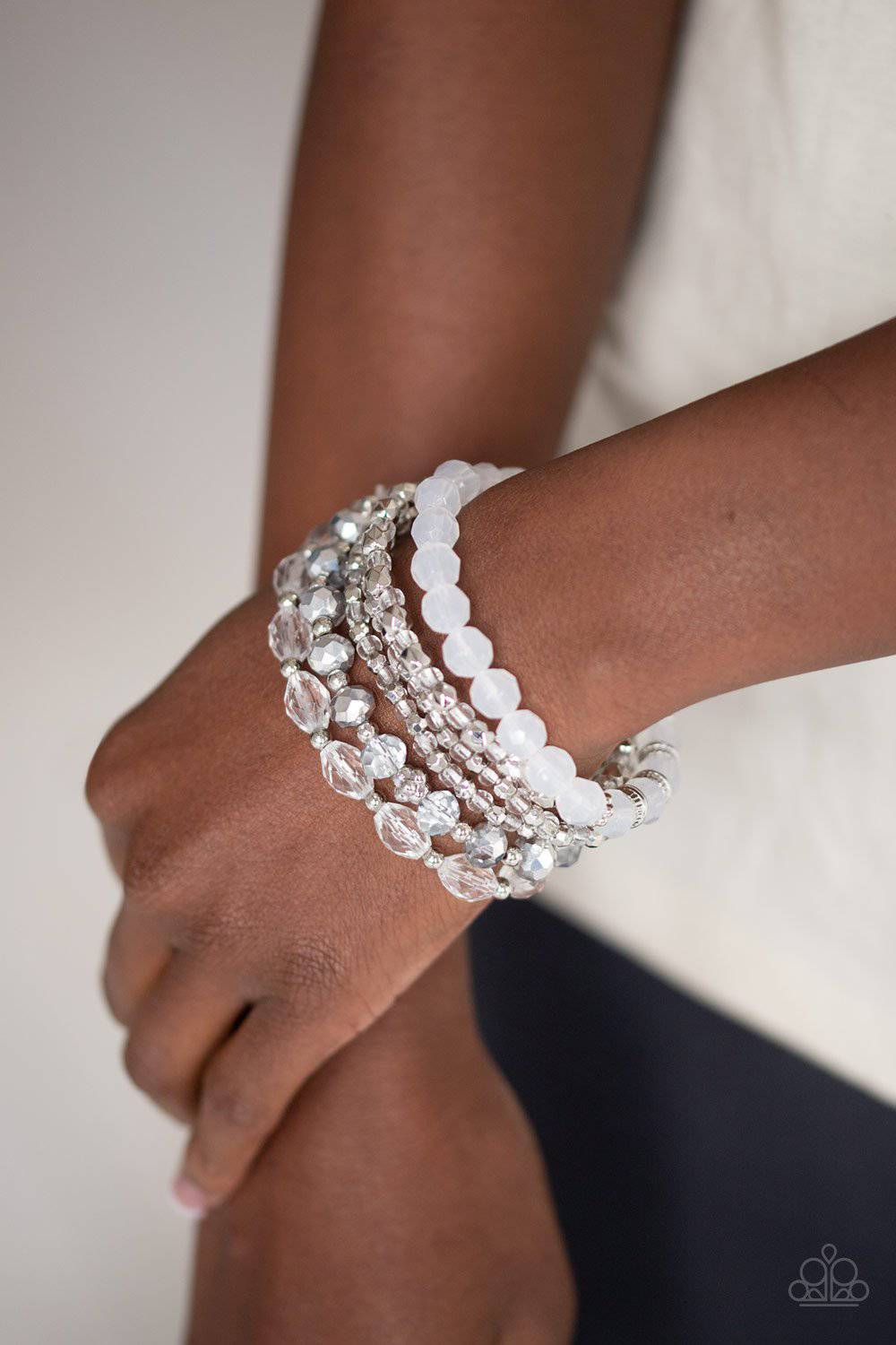 Crystal Collage - White Stretchy Bracelet - Paparazzi Accessories - GlaMarous Titi Jewels