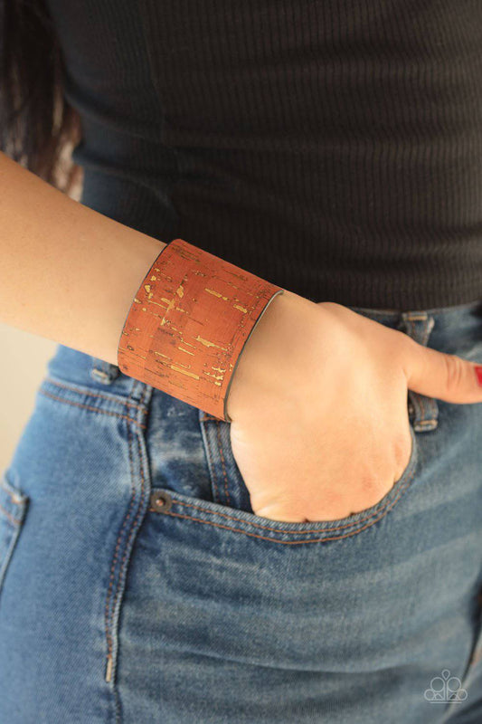 Up To Scratch - Orange Cork-Like Cuff Bracelet - Paparazzi Accessories - GlaMarous Titi Jewels