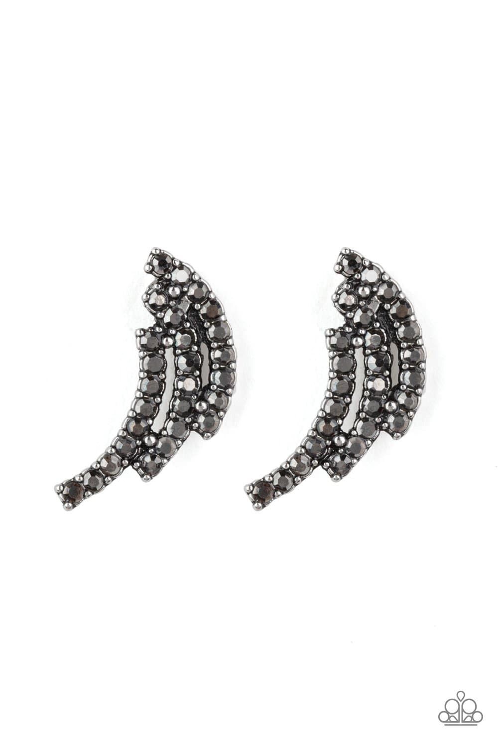 Wing Bling - Silver & Hematite Rhinestone Earrings - Paparazzi Accessories - GlaMarous Titi Jewels