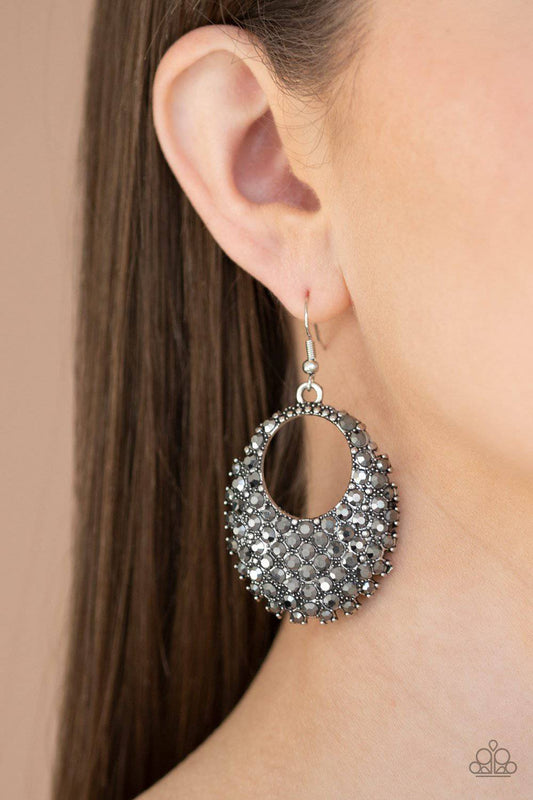 Fierce Flash - Silver & Hematite Rhinestone Earrings - Paparazzi Accessories - GlaMarous Titi Jewels