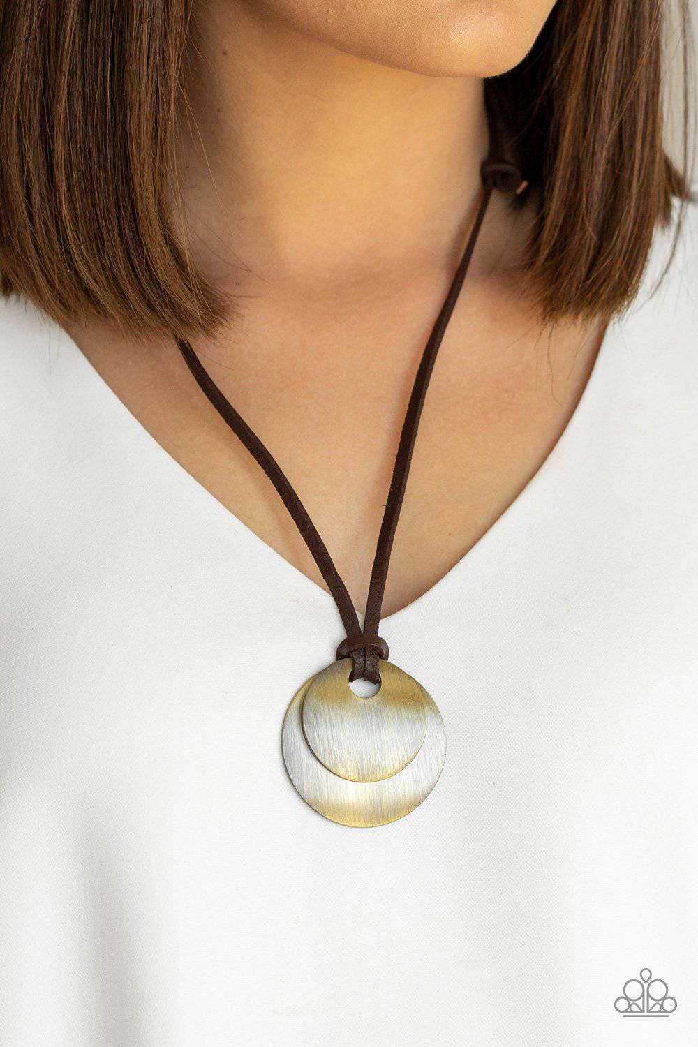 Clean Slate - Brass & Brown Leather Necklace - Paparazzi Accessories - GlaMarous Titi Jewels