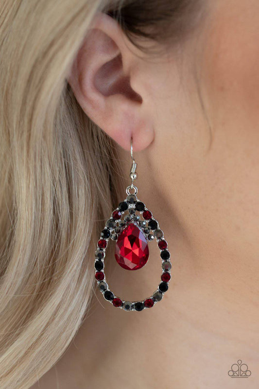 Trendsetting Twinkle - Red, Black, & Hematite Rhinestone Earrings - Paparazzi Accessories - GlaMarous Titi Jewels