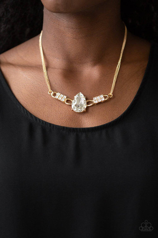 Way To Make An Entrance - Gold Rhinestone Necklace - Paparazzi Accessories - GlaMarous Titi Jewels