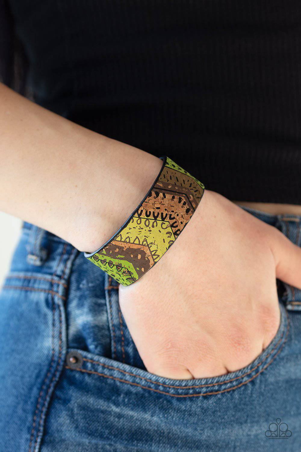 Come Uncorked - Green Cork Cuff Bracelet - Paparazzi Accessories - GlaMarous Titi Jewels