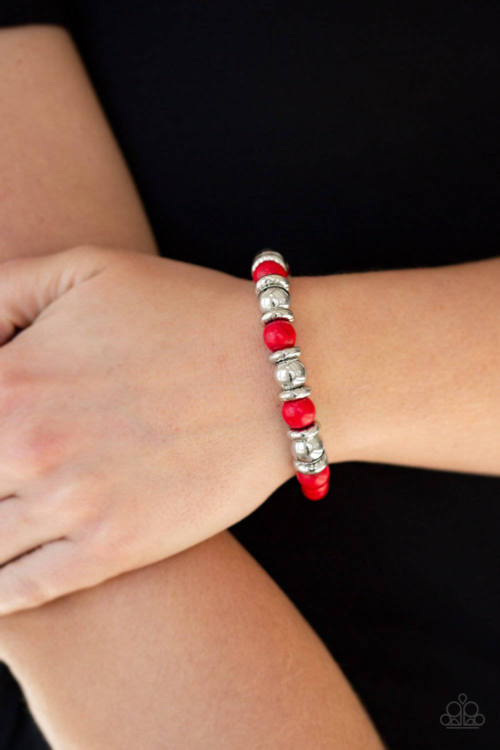 Across The Mesa - Red Stone Stretchy Bracelet - Paparazzi Accessories - GlaMarous Titi Jewels
