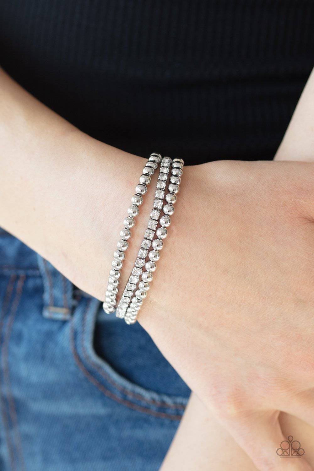 Glam Game - White Rhinestone Stretchy Bracelets - Paparazzi Accessories - GlaMarous Titi Jewels