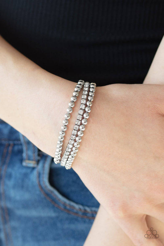 Glam Game - White Rhinestone Stretchy Bracelets - Paparazzi Accessories - GlaMarous Titi Jewels