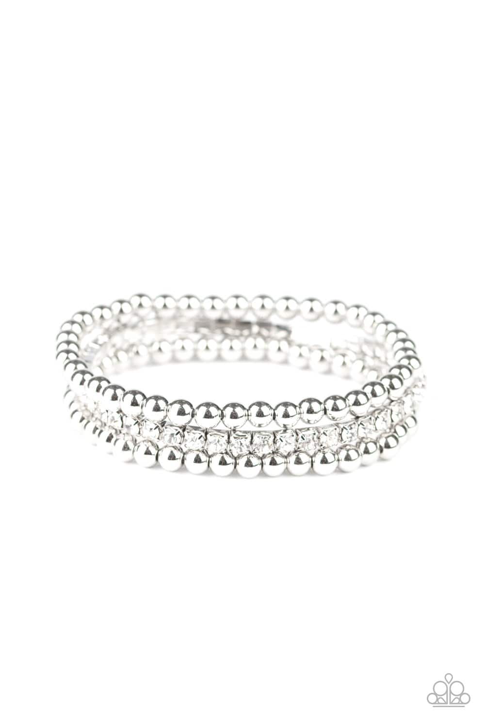 Glam Game - White Rhinestone Stretchy Bracelets - Paparazzi Accessories - GlaMarous Titi Jewels