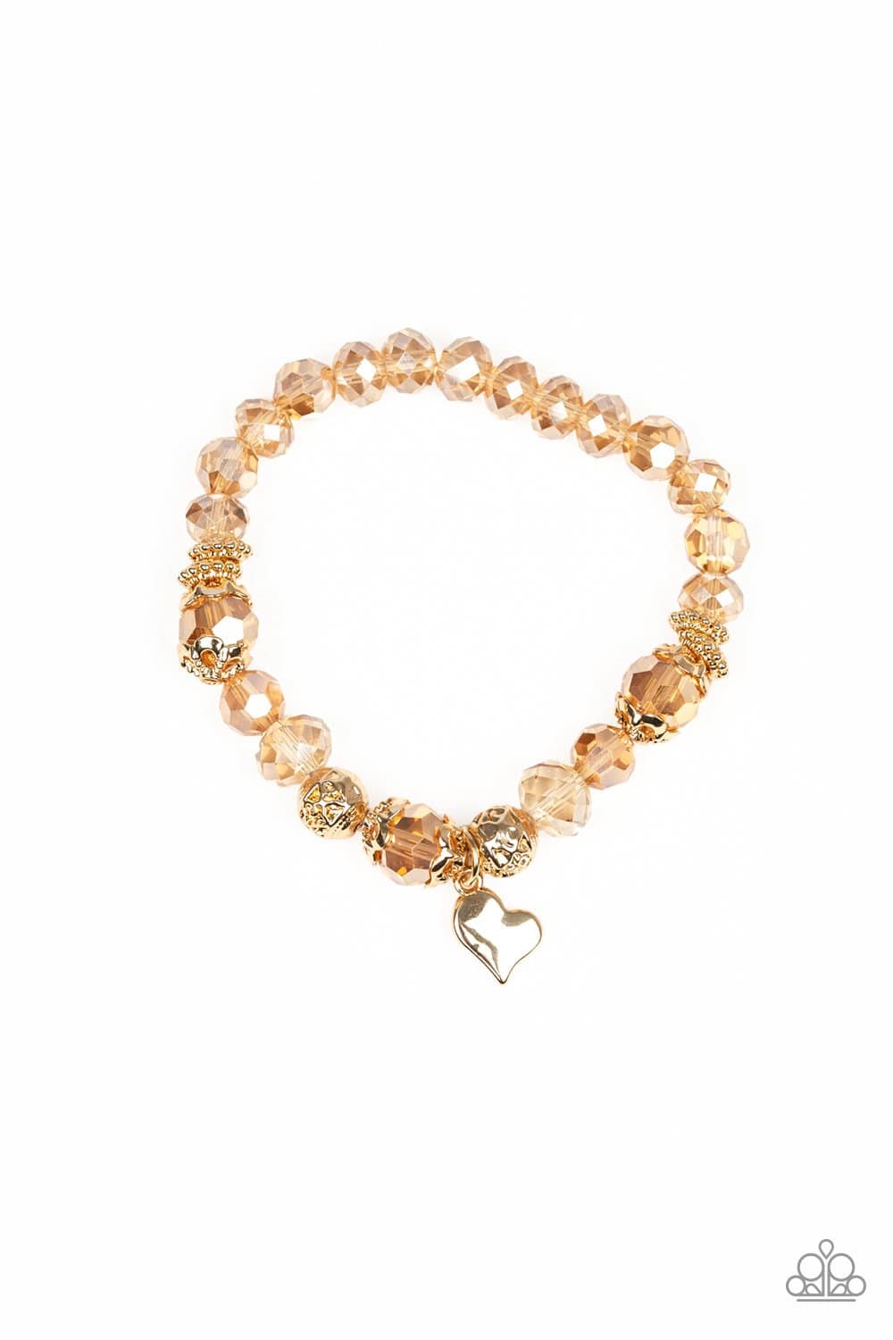 Right On The Romance - Gold Stretchy Charm Bracelet - Paparazzi Accessories - GlaMarous Titi Jewels
