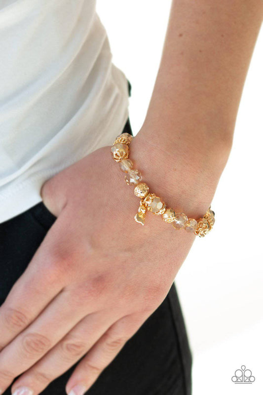 Right On The Romance - Gold Stretchy Charm Bracelet - Paparazzi Accessories - GlaMarous Titi Jewels