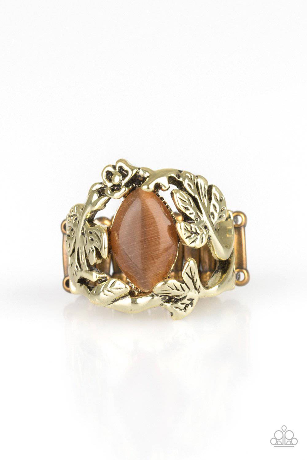 Tropical Flora - Brass & Brown Moonstone Ring - Paparazzi Accessories - GlaMarous Titi Jewels
