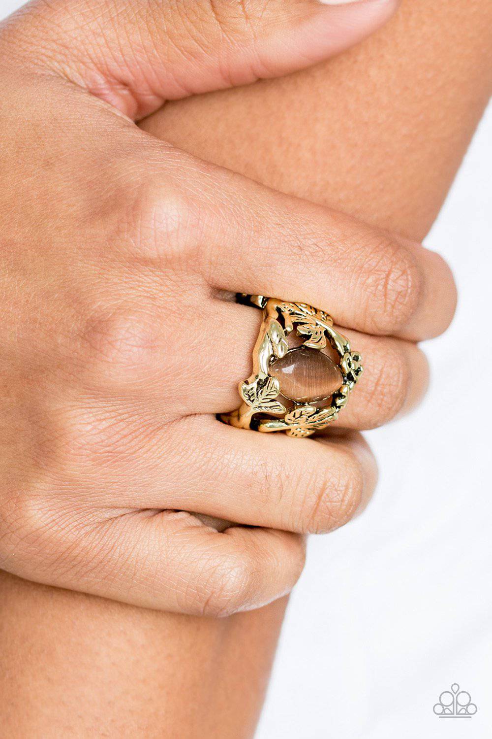 Tropical Flora - Brass & Brown Moonstone Ring - Paparazzi Accessories - GlaMarous Titi Jewels