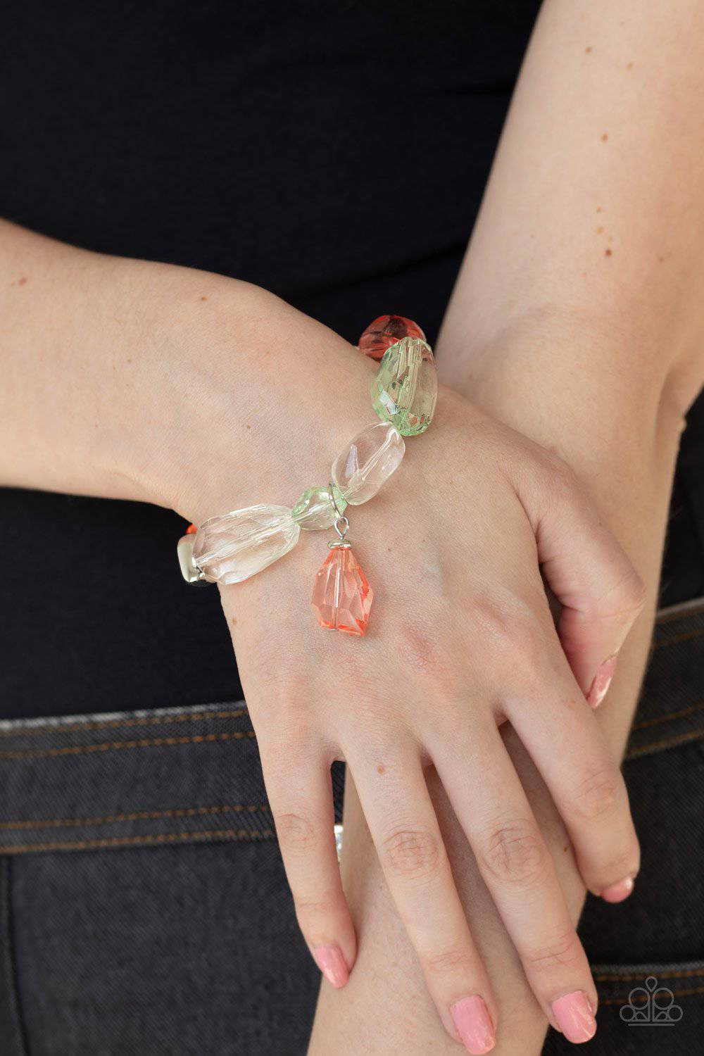 Gemstone Glamour - Coral, Green & White Stretchy Bracelet - Paparazzi Accessories - GlaMarous Titi Jewels