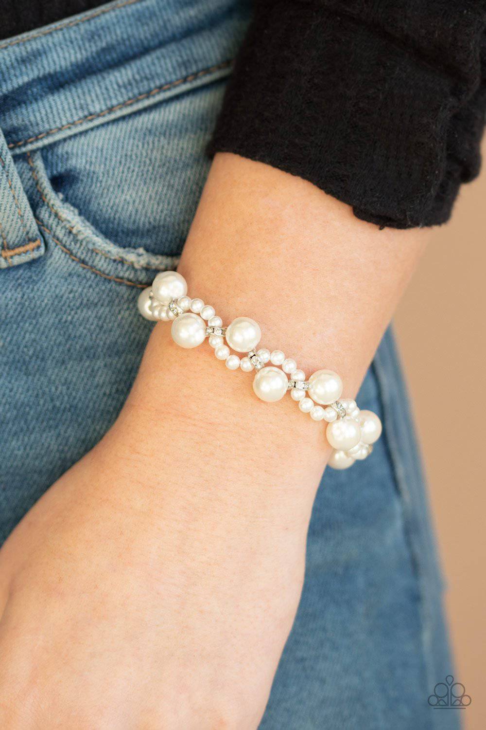 Utmost Uptown - White & Pearl Rhinestone Bracelet - Paparazzi Accessories - GlaMarous Titi Jewels