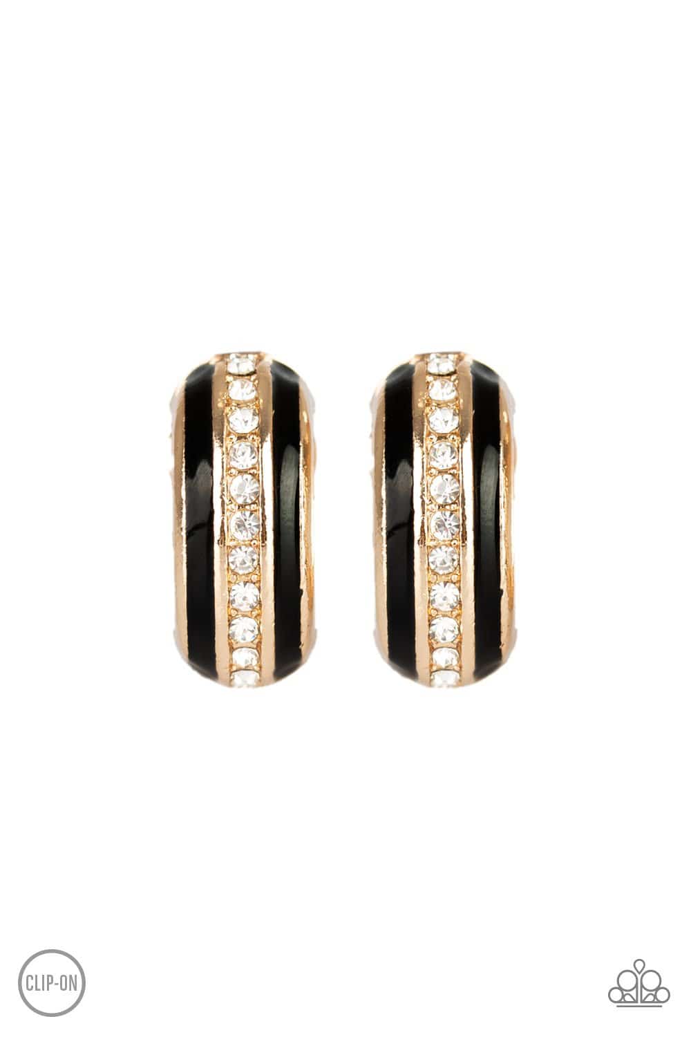 WEALTHY Living - Gold, Black & Rhinestone Clip-on Earrings - Paparazzi Accessories - GlaMarous Titi Jewels