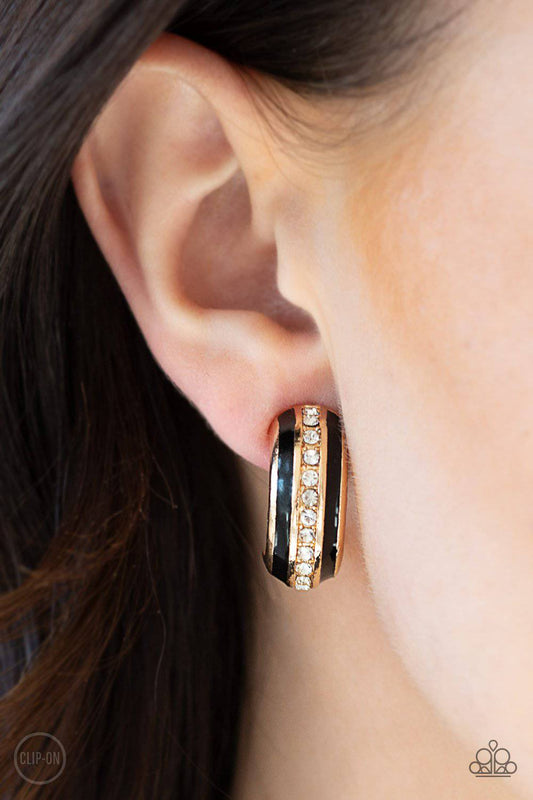 WEALTHY Living - Gold, Black & Rhinestone Clip-on Earrings - Paparazzi Accessories - GlaMarous Titi Jewels