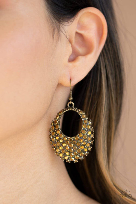 Fierce Flash - Brass & Aurum Rhinestone Earrings - Paparazzi Accessories - GlaMarous Titi Jewels