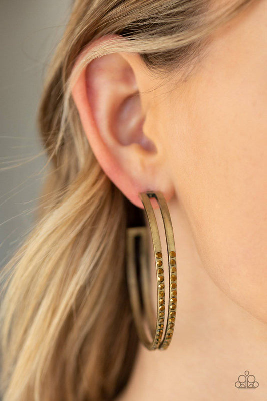 Double The Bling - Brass Aurum Rhinestone Earrings - Paparazzi Accessories - GlaMarous Titi Jewels