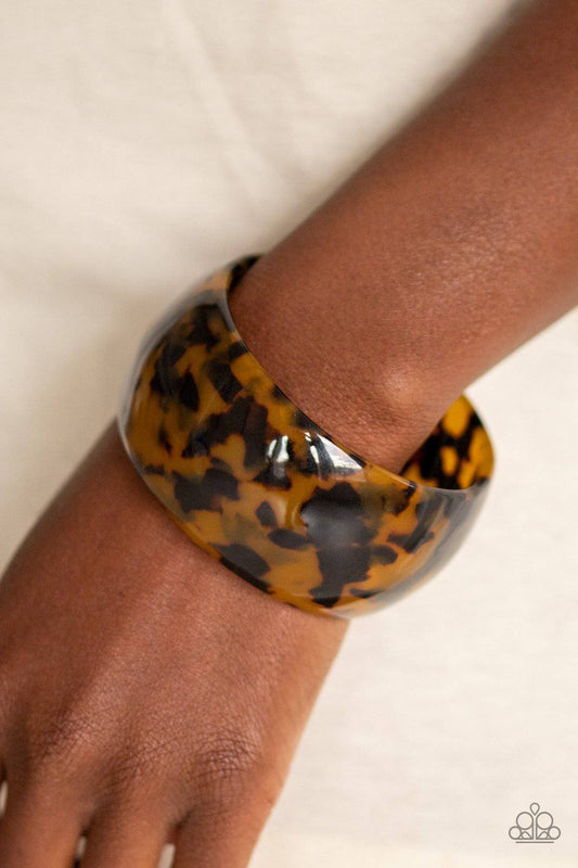 Jungle Cruise - Brown & Yellow Acrylic Cuff Bracelet - Paparazzi Accessories - GlaMarous Titi Jewels