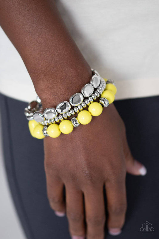 Prismatic Pop - Yellow & Silver Stretchy Bracelet - Paparazzi Accessories - GlaMarous Titi Jewels