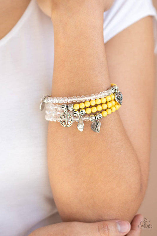 Colorfully Cupid - Yellow Stretchy Bracelet - Paparazzi Accessories - GlaMarous Titi Jewels