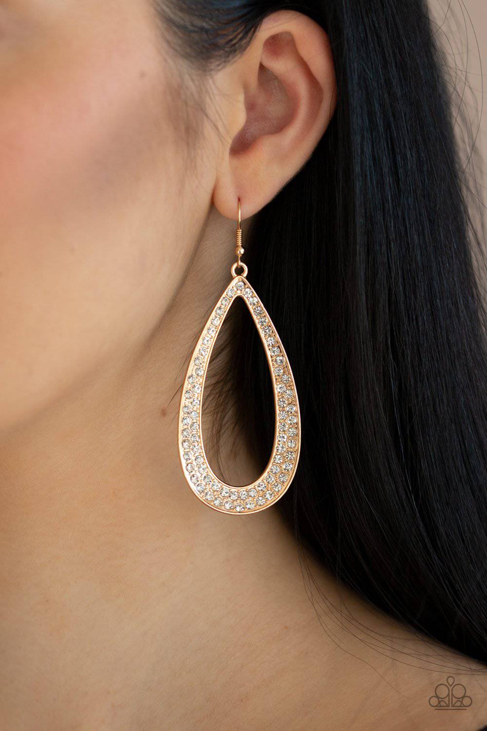 Diamond Distraction - Gold Rhinestone Earrings - Paparazzi Accessories - GlaMarous Titi Jewels