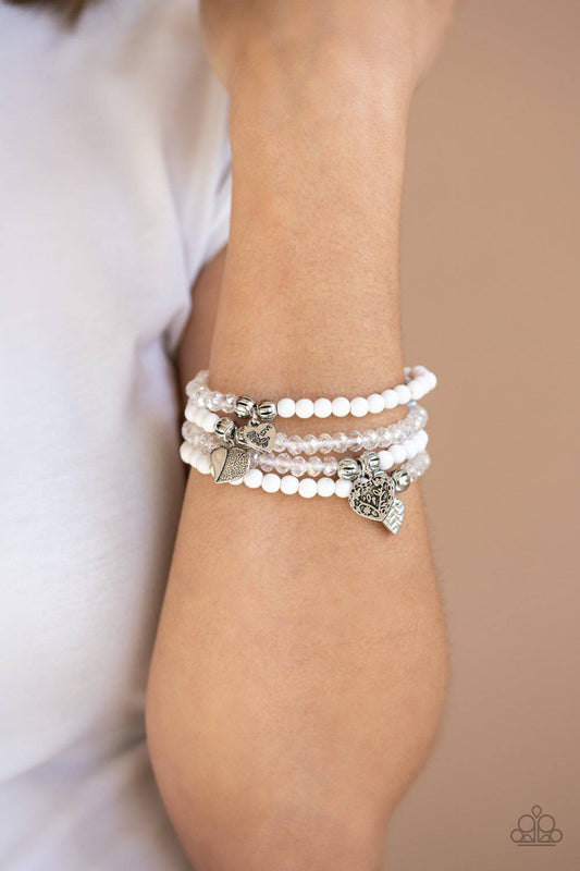 Colorfully Cupid - White Stretchy Bracelet - Paparazzi Accessories - GlaMarous Titi Jewels