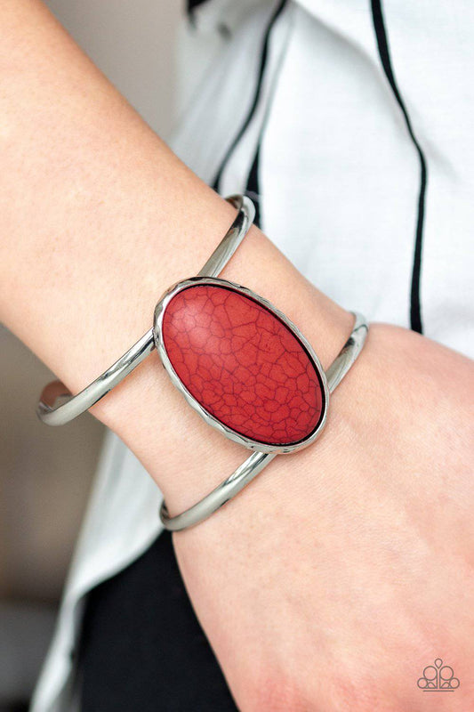 Desert Empress - Red Stone Cuff Bracelet - Paparazzi Accessories - GlaMarous Titi Jewels