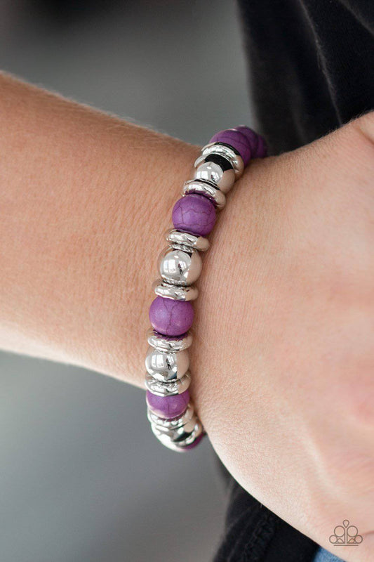 Across the Mesa - Purple Stone Stretchy Bracelet - Paparazzi Accessories - GlaMarous Titi Jewels