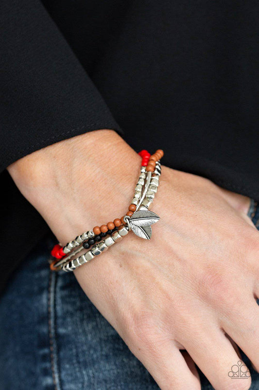 Desert Wanderer - Black, Red & Silver Stretchy Bracelet - Paparazzi Accessories - GlaMarous Titi Jewels