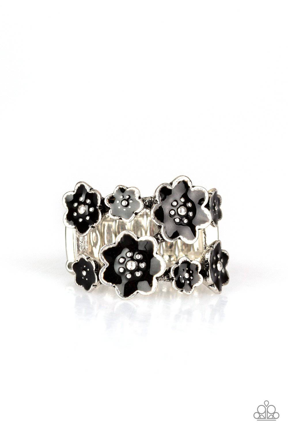 Floral Crowns - Black Flower Ring - Paparazzi Accessories - GlaMarous Titi Jewels