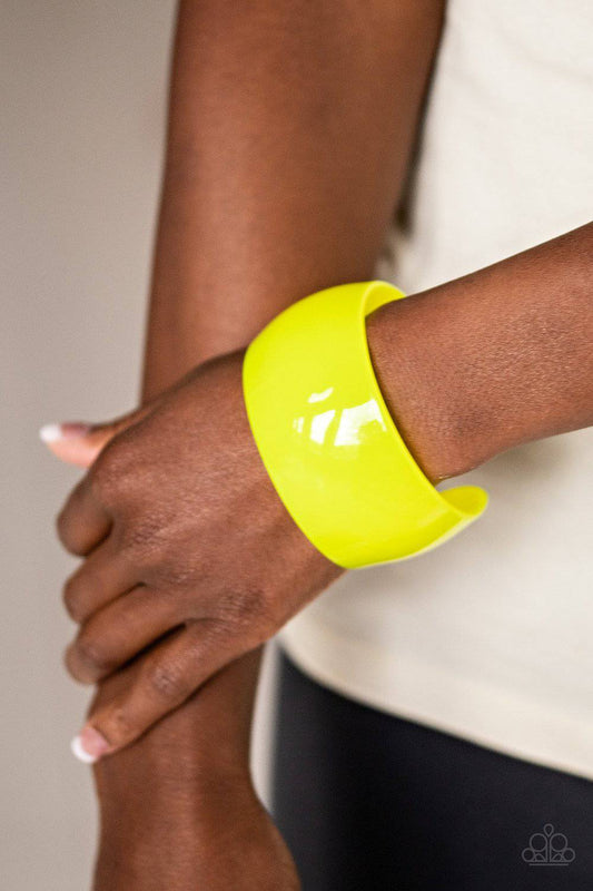 Fluent in Flamboyance - Yellow Acrylic Cuff Bracelet - Paparazzi Accessories - GlaMarous Titi Jewels