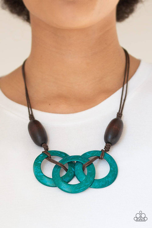 Bahama Drama - Blue Wood Necklace - Paparazzi Accessories - GlaMarous Titi Jewels